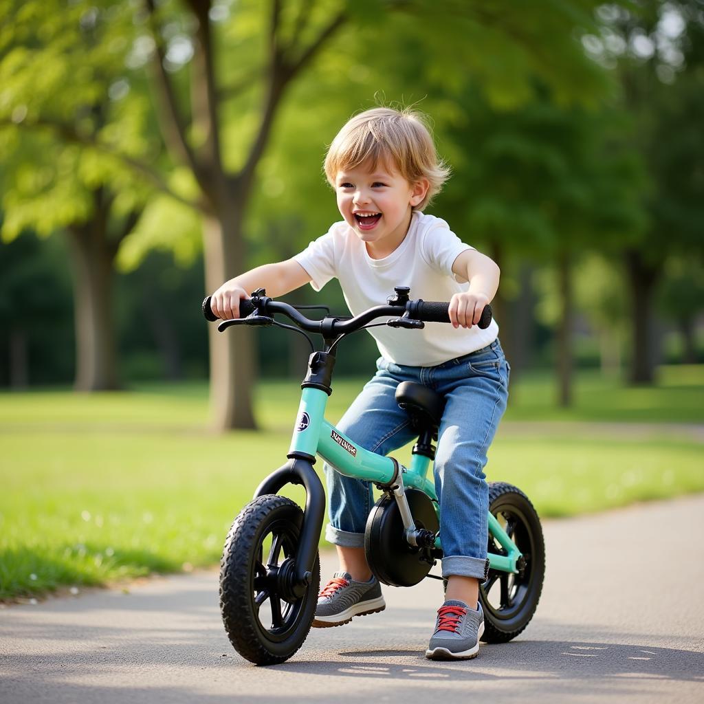 Child Riding Rechargeable Bike in a Park