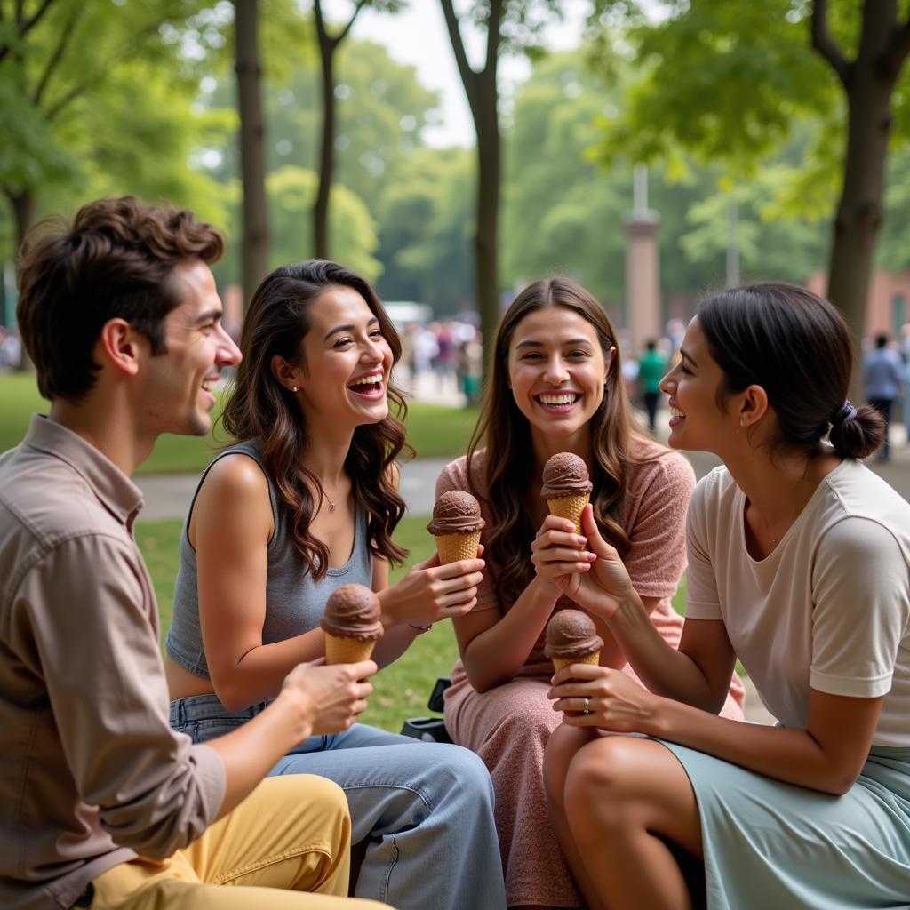 Enjoying Cornetto Double Chocolate in Pakistan -  A group of friends enjoying Cornetto Double Chocolate ice creams together.