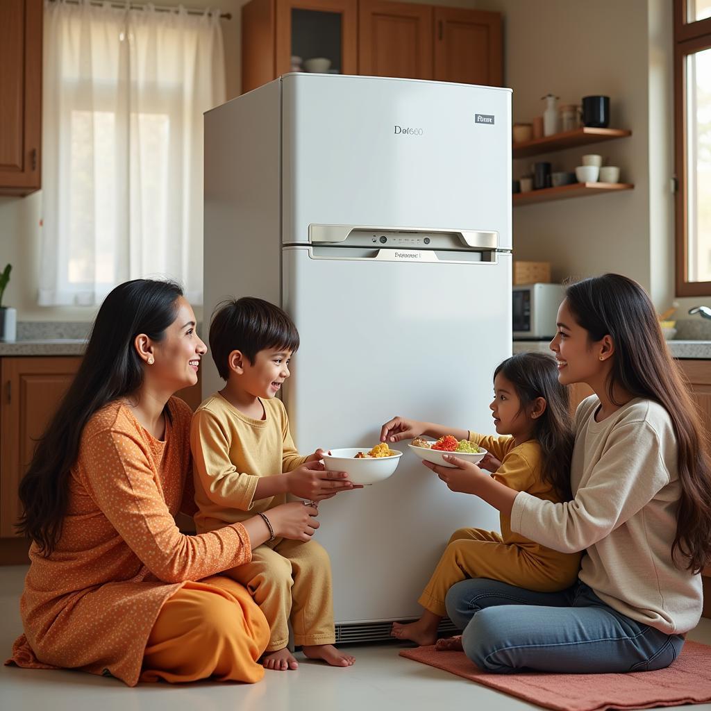 A Pakistani family using the Dawlance DW 600 refrigerator