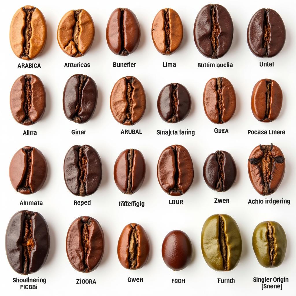 Different varieties of coffee beans available in Pakistan, including Arabica and Robusta.