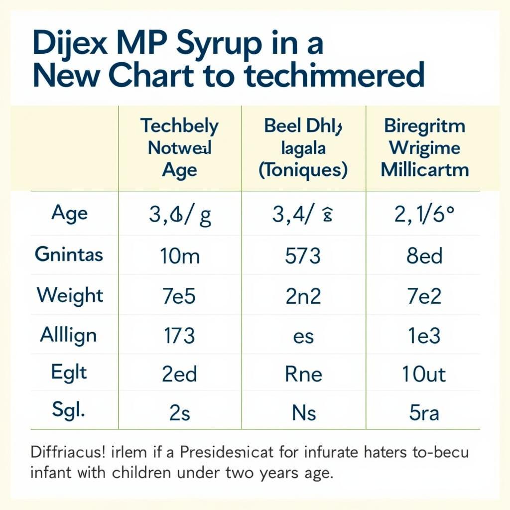 Dosage chart for Dijex MP syrup based on age and weight