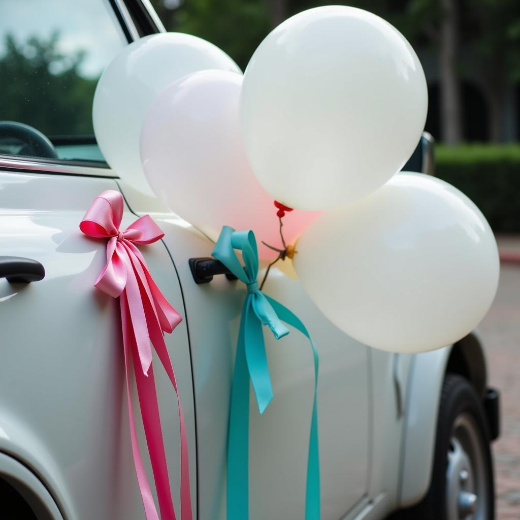 DIY Wedding Car Decoration with Ribbons and Balloons