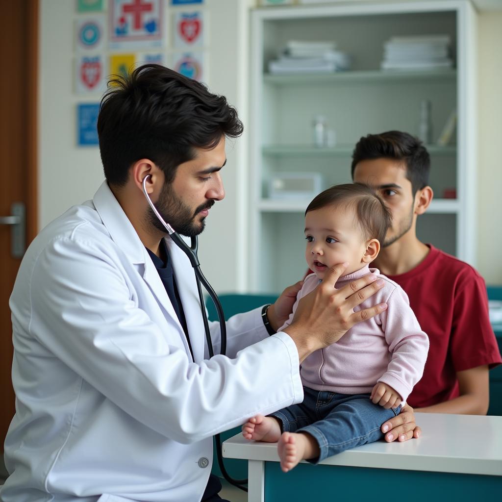 Pediatrician Examining Baby in Pakistan