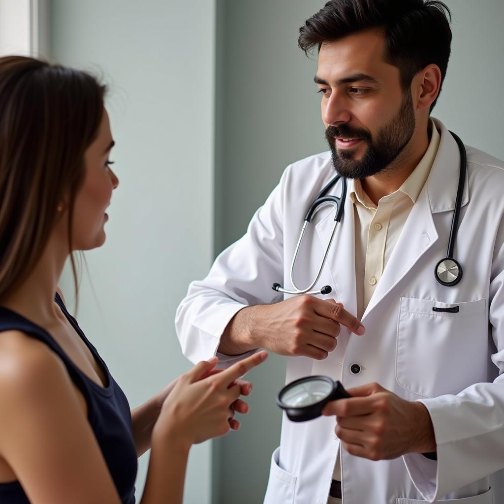 Doctor examining a patient with itching in Pakistan