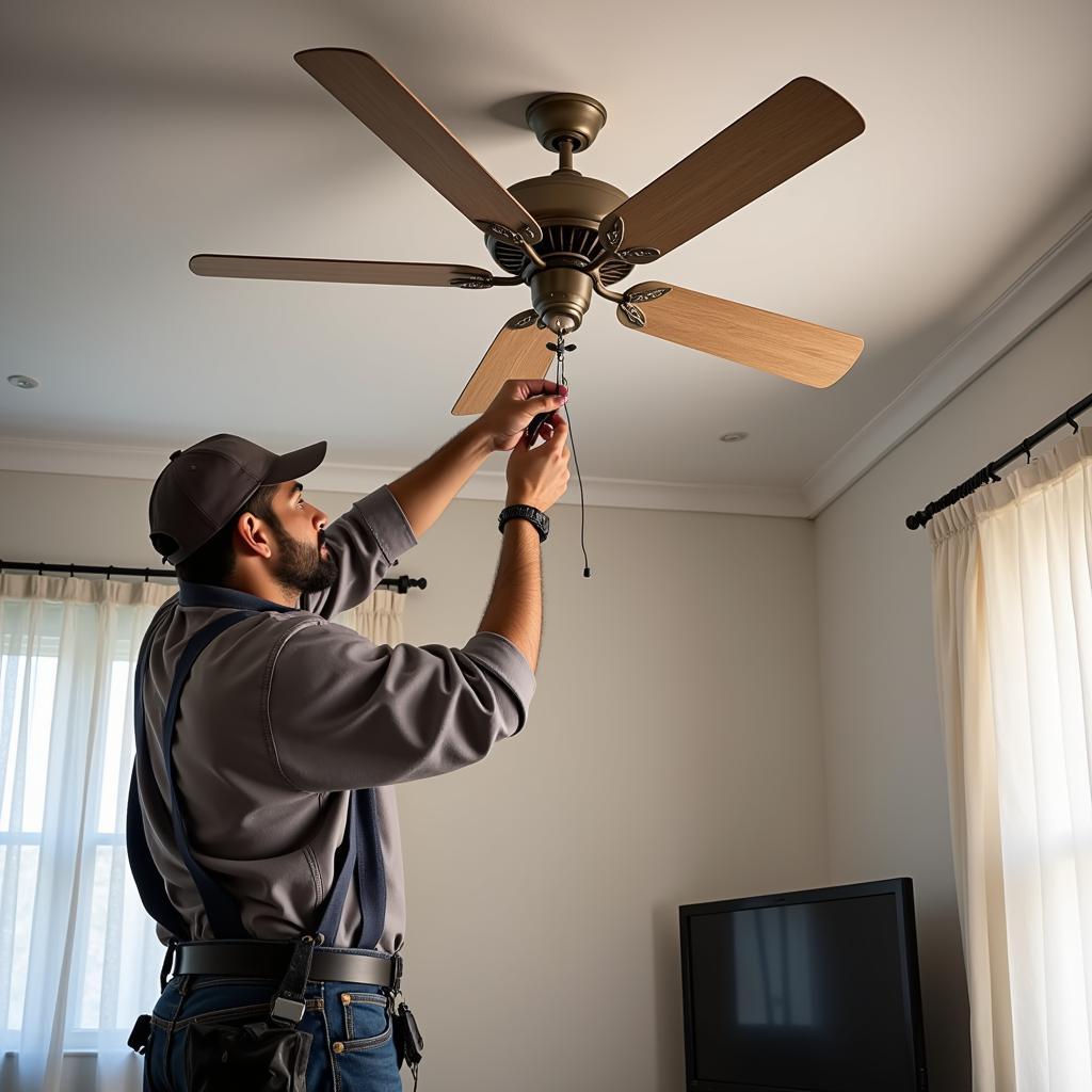 Electrician Installing a 12V Ceiling Fan