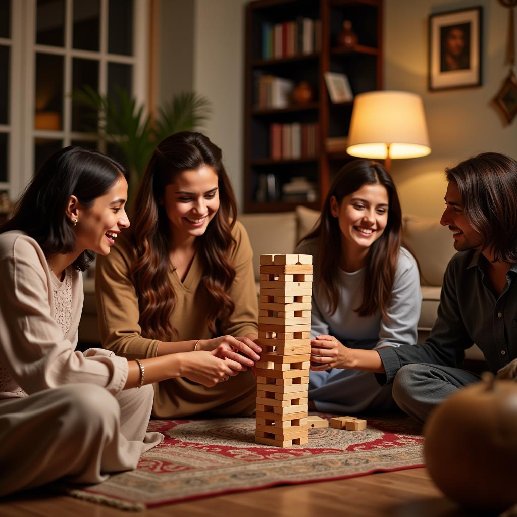 Family Playing Jenga in Pakistan