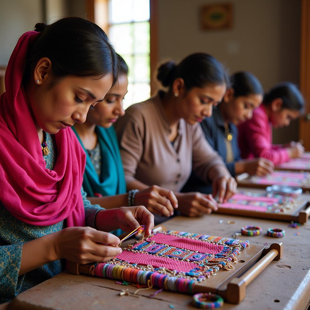 Pakistani artisans crafting intricate friendship bracelets