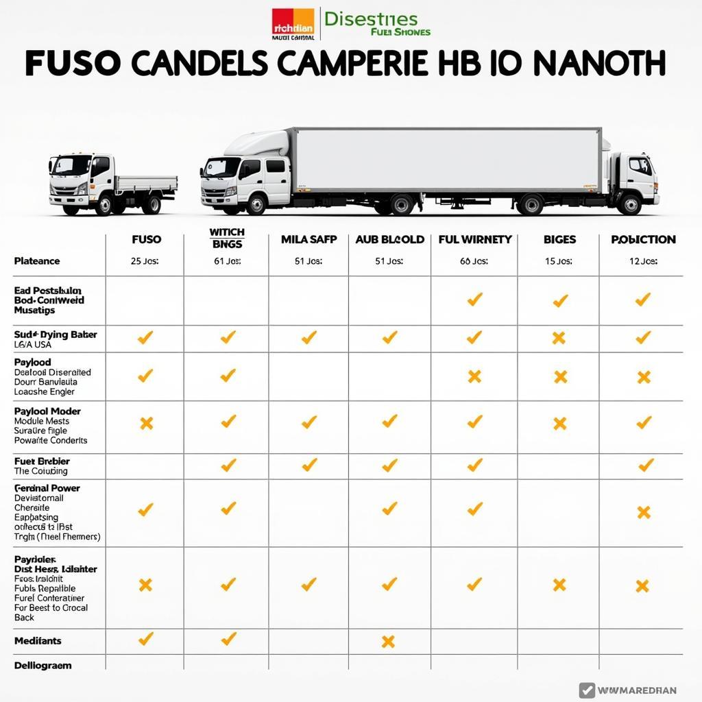 Comparison chart of different Fuso Canter models available in Pakistan