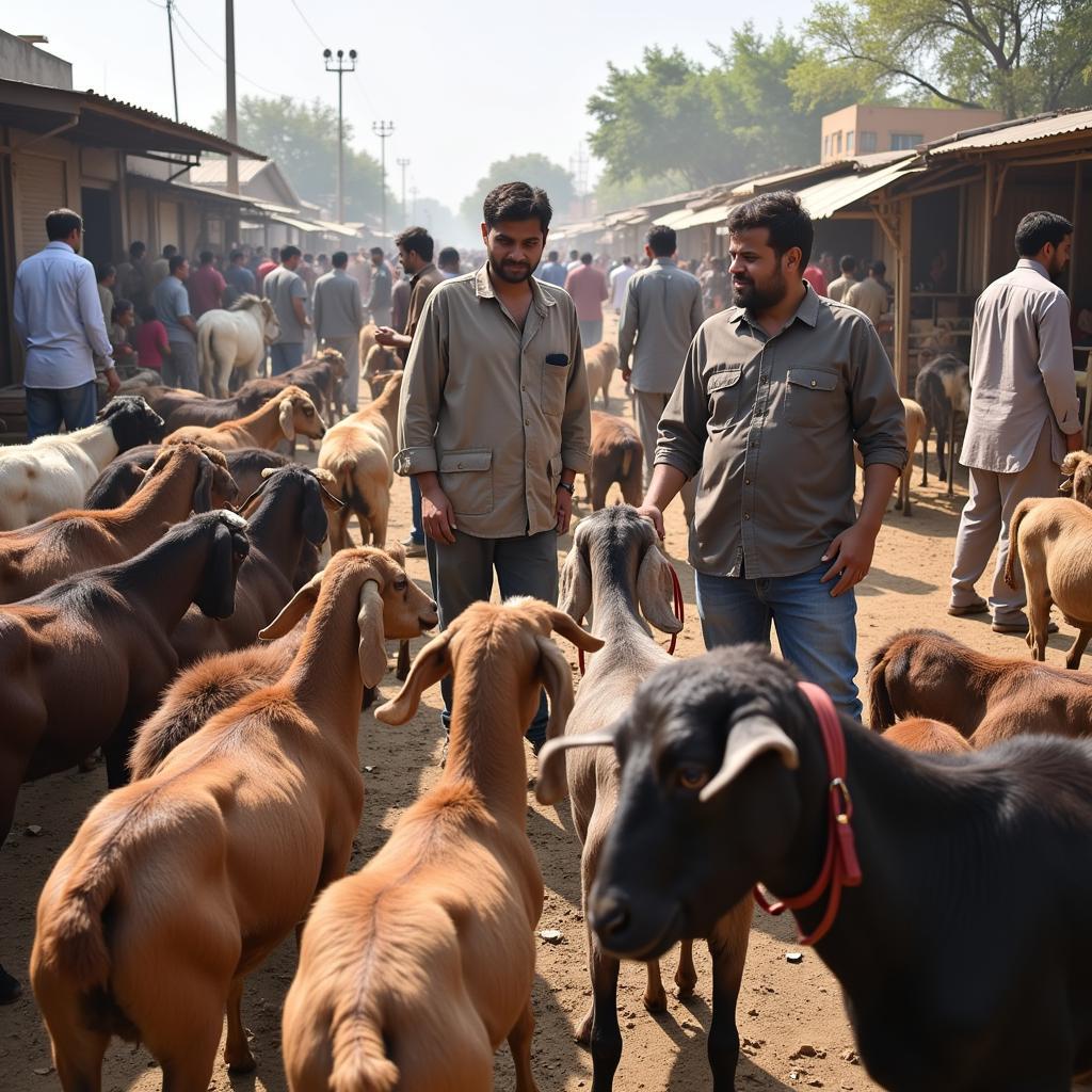 Goats for Sale at a Local Livestock Market in Pakistan