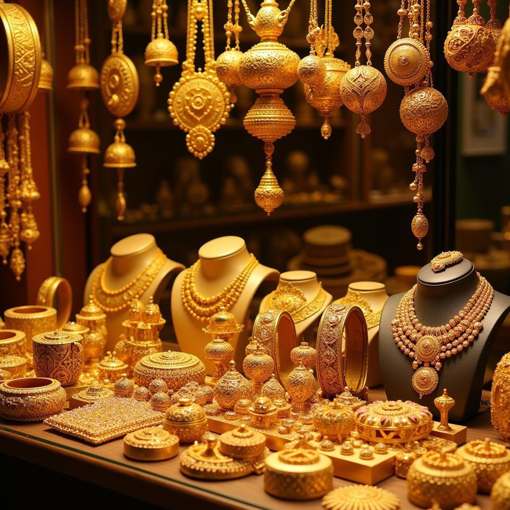 Gold Jewelry Displayed in a Pakistani Market