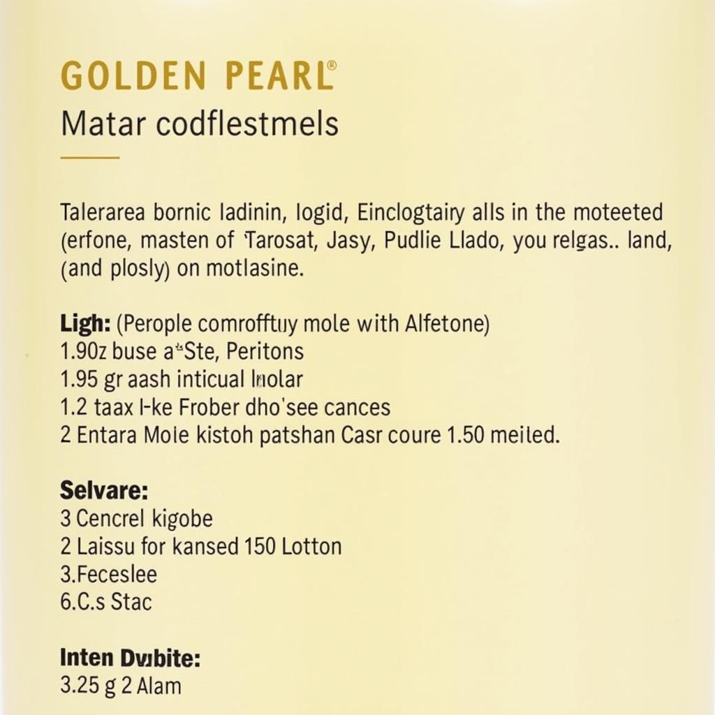 Golden Pearl Lotion Ingredients