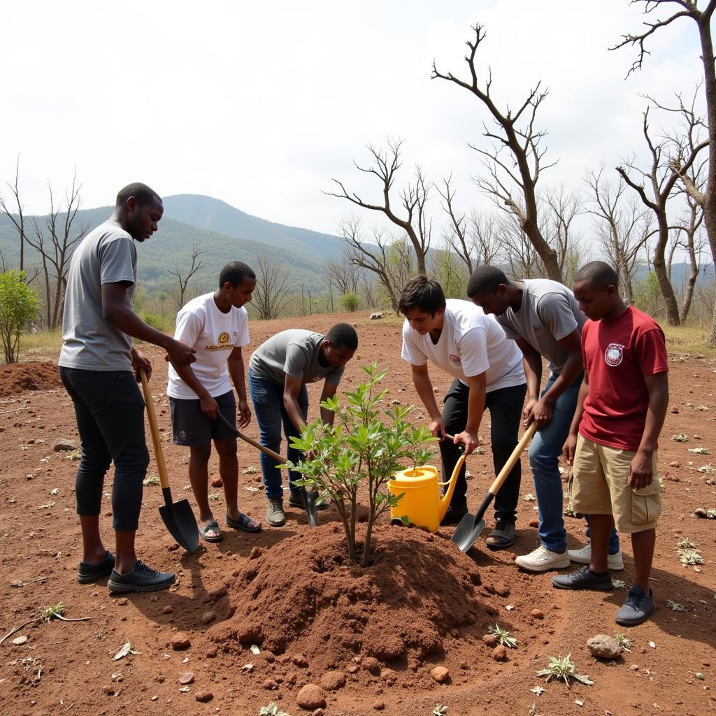 Green Initiative Pakistan: Volunteers planting trees in a deforested area