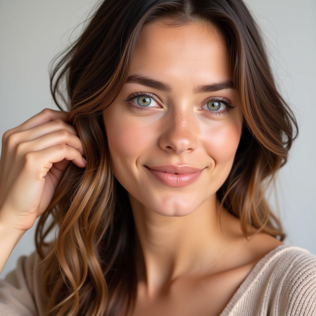 Healthy Hair, Skin, and Nails: A close-up of a person with healthy, shiny hair, clear skin, and strong nails.