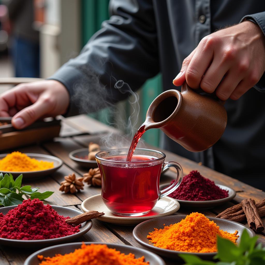 Hibiscus tea being sold by a street vendor in Pakistan