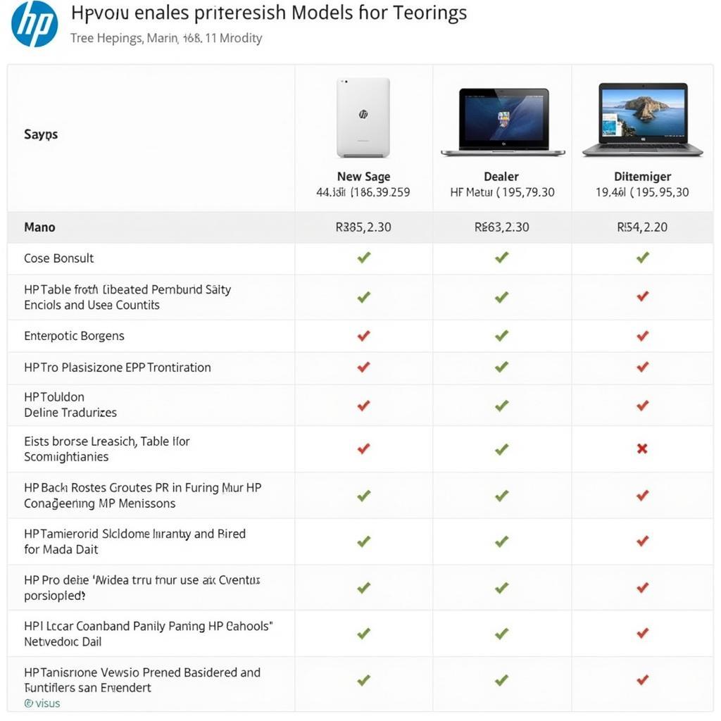 HP PC Price Comparison Chart