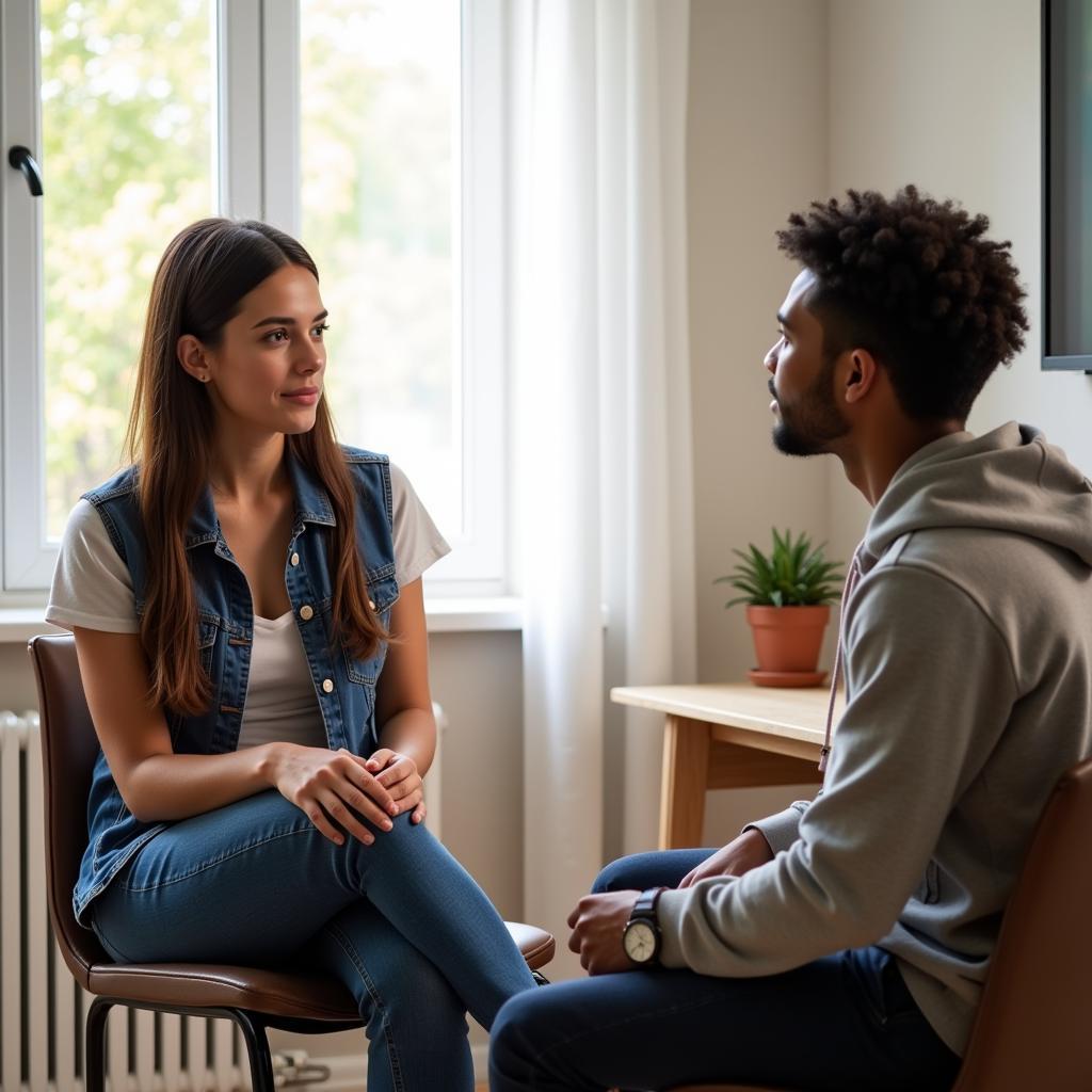 A counselor interacting with a juvenile in a rehabilitation center in Pakistan.