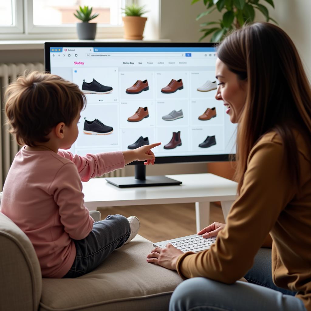 Parents helping child shop for shoes online in Pakistan