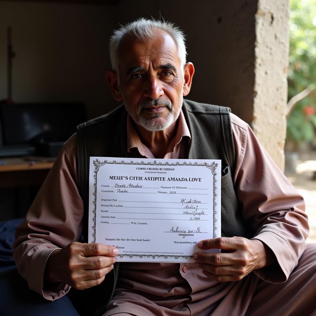 Pensioner holding their life certificate in Pakistan