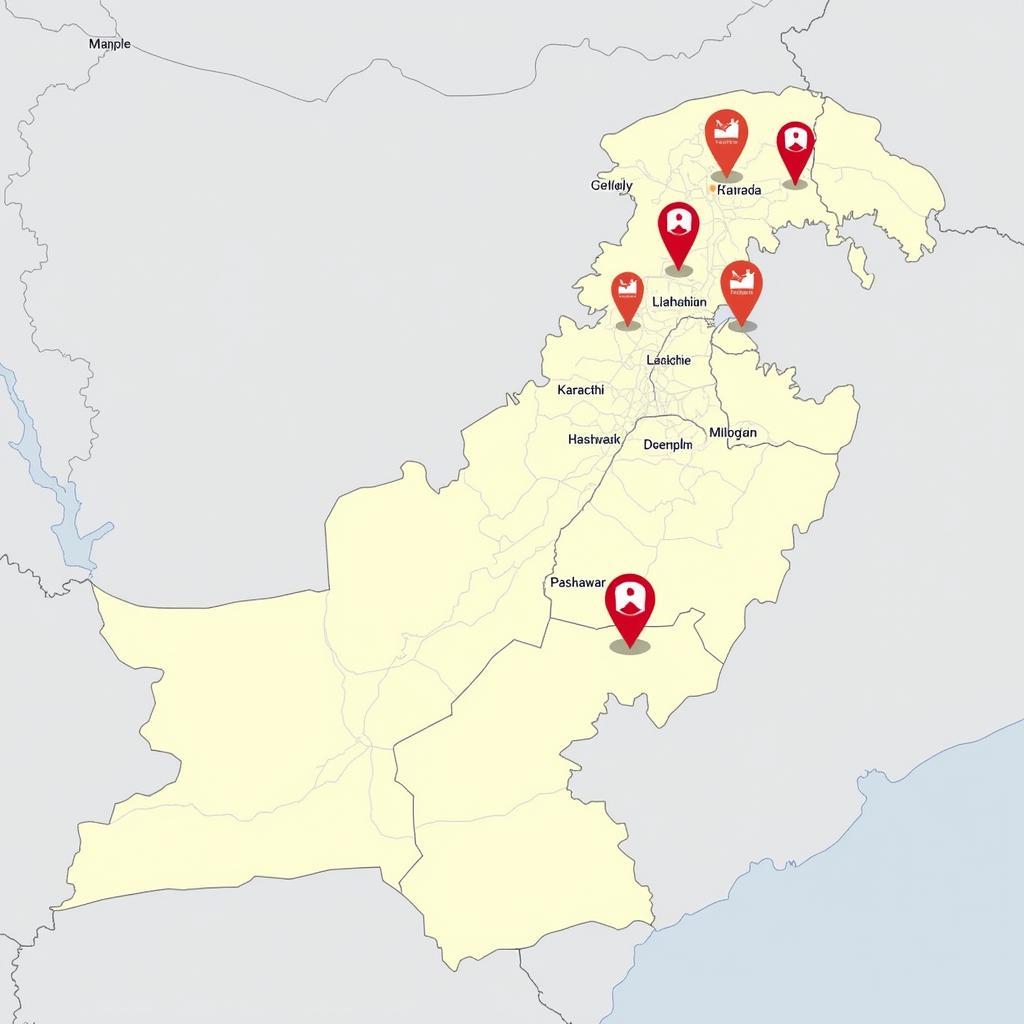 Map Showing Pharmacy Locations in Major Cities of Pakistan