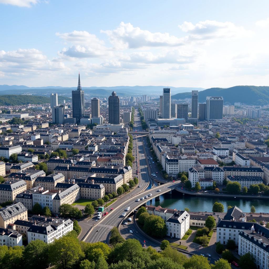 Luxembourg cityscape with business district highlighted