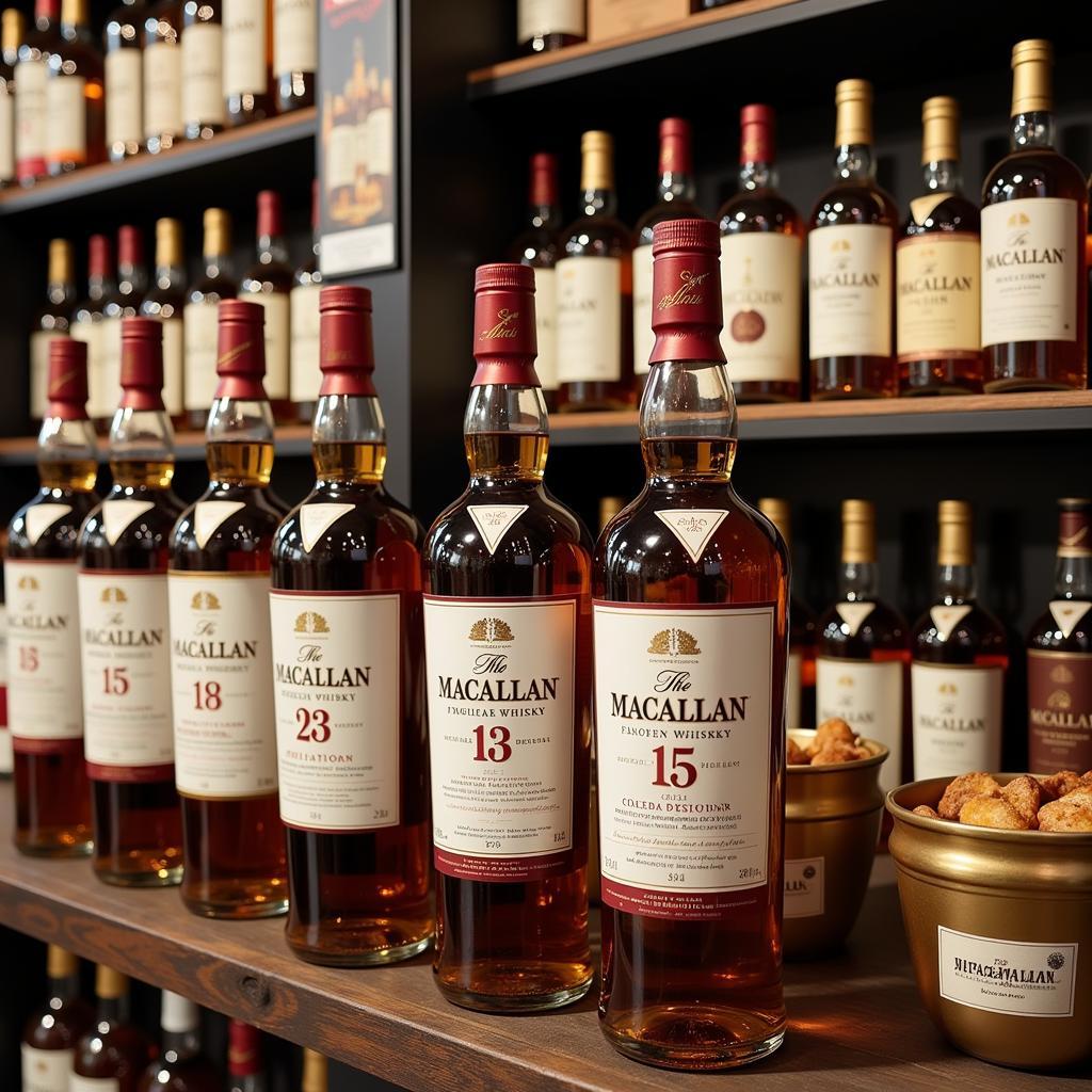 Macallan whisky bottles displayed in a Pakistani market