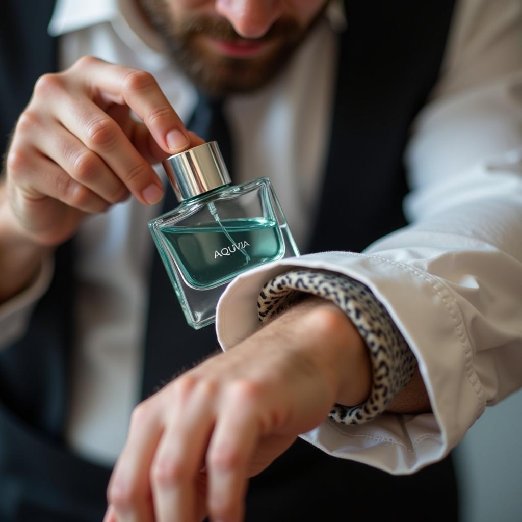 Man applying aqua perfume