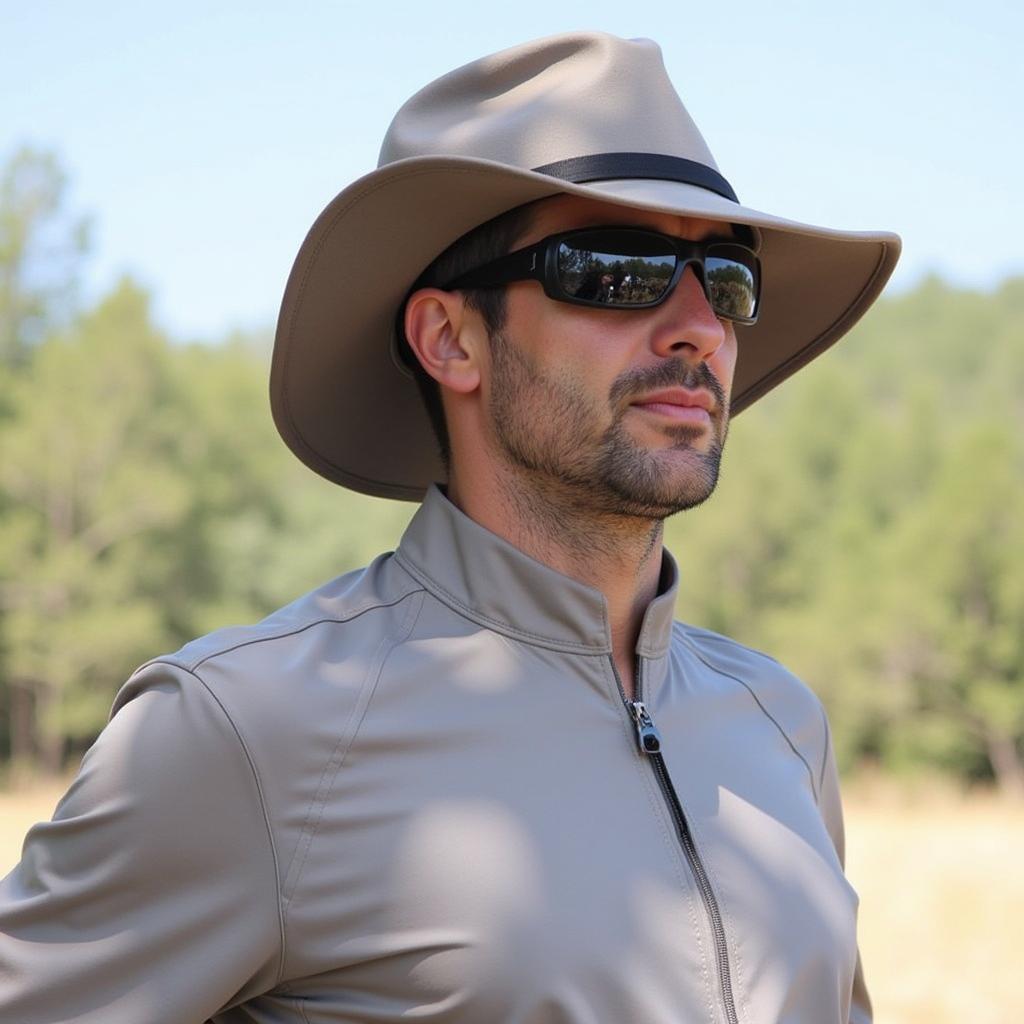 Man Wearing a Hat and Sunglasses