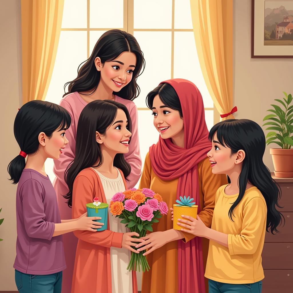 Families celebrating Mother's Day in Pakistan