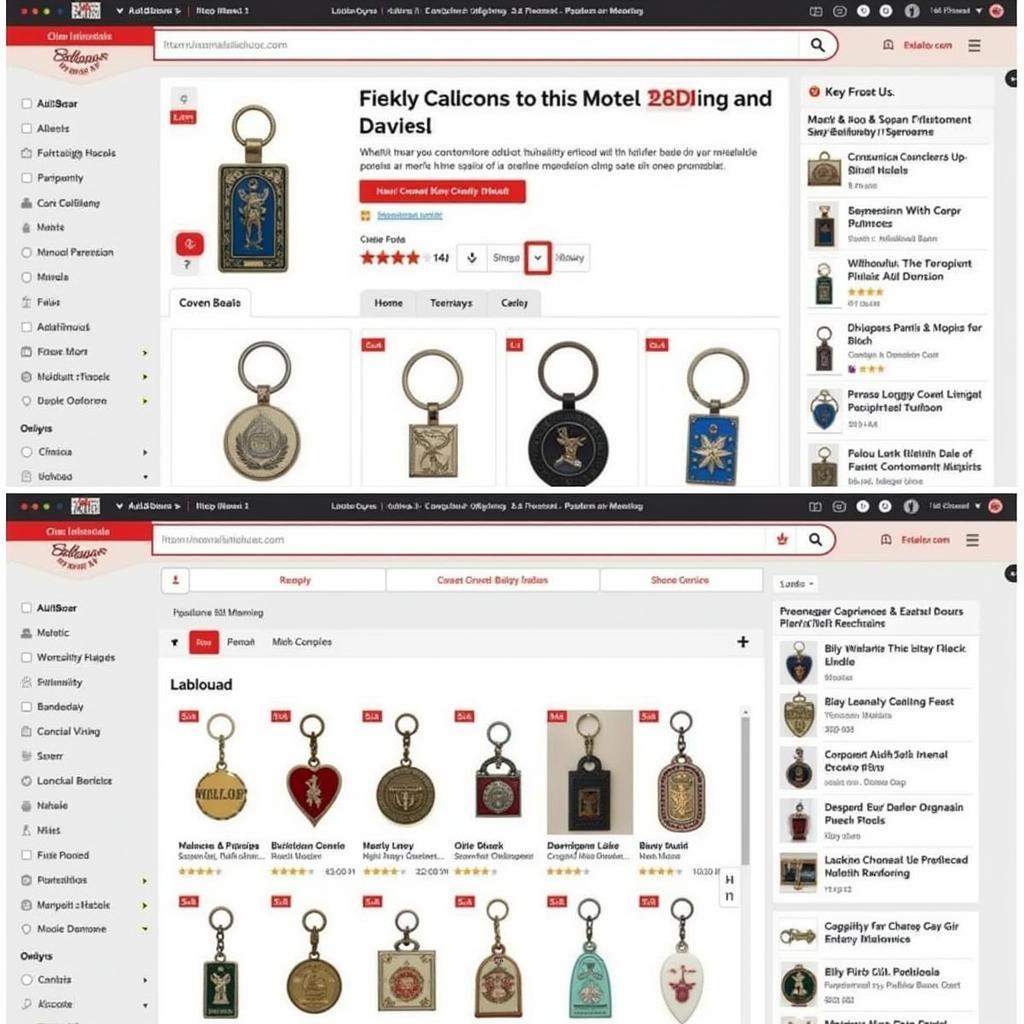 Various online stores in Pakistan offering customized keychains, showcasing their user interfaces and product catalogs.