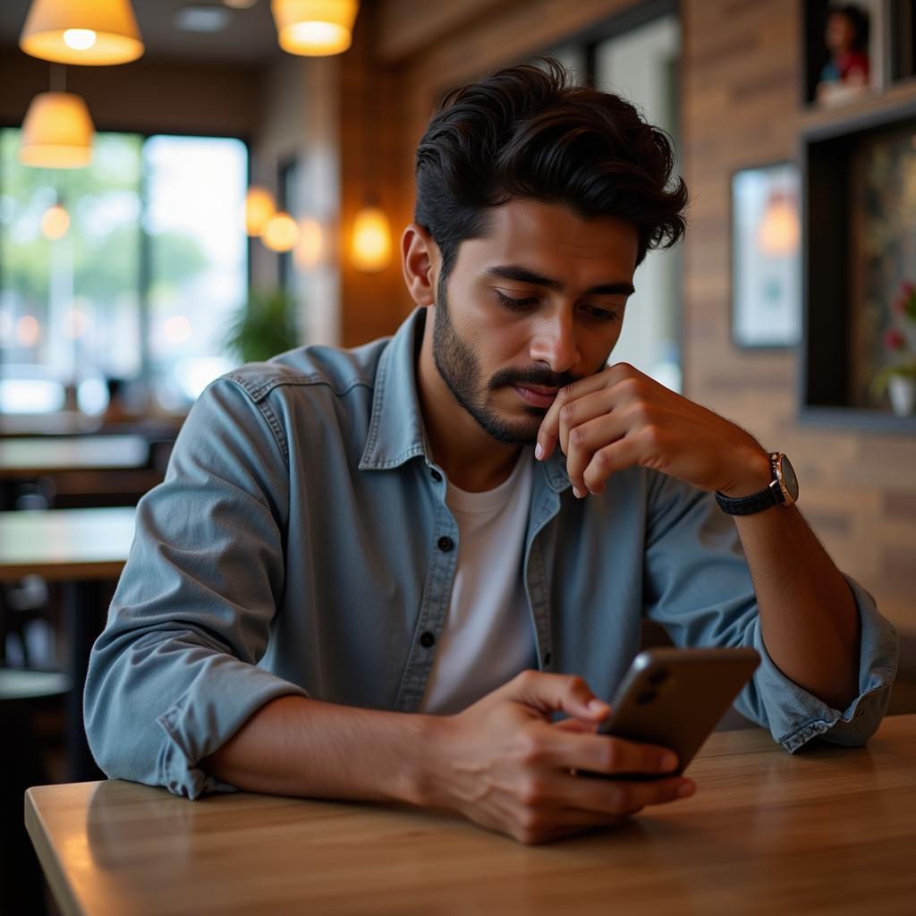 Online Shirt Shopping Pakistan: A man browsing shirts on his phone