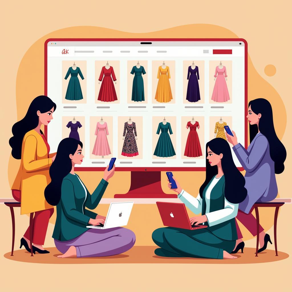 Pakistani Women Browsing Ladies Dresses on an Online Shopping Website