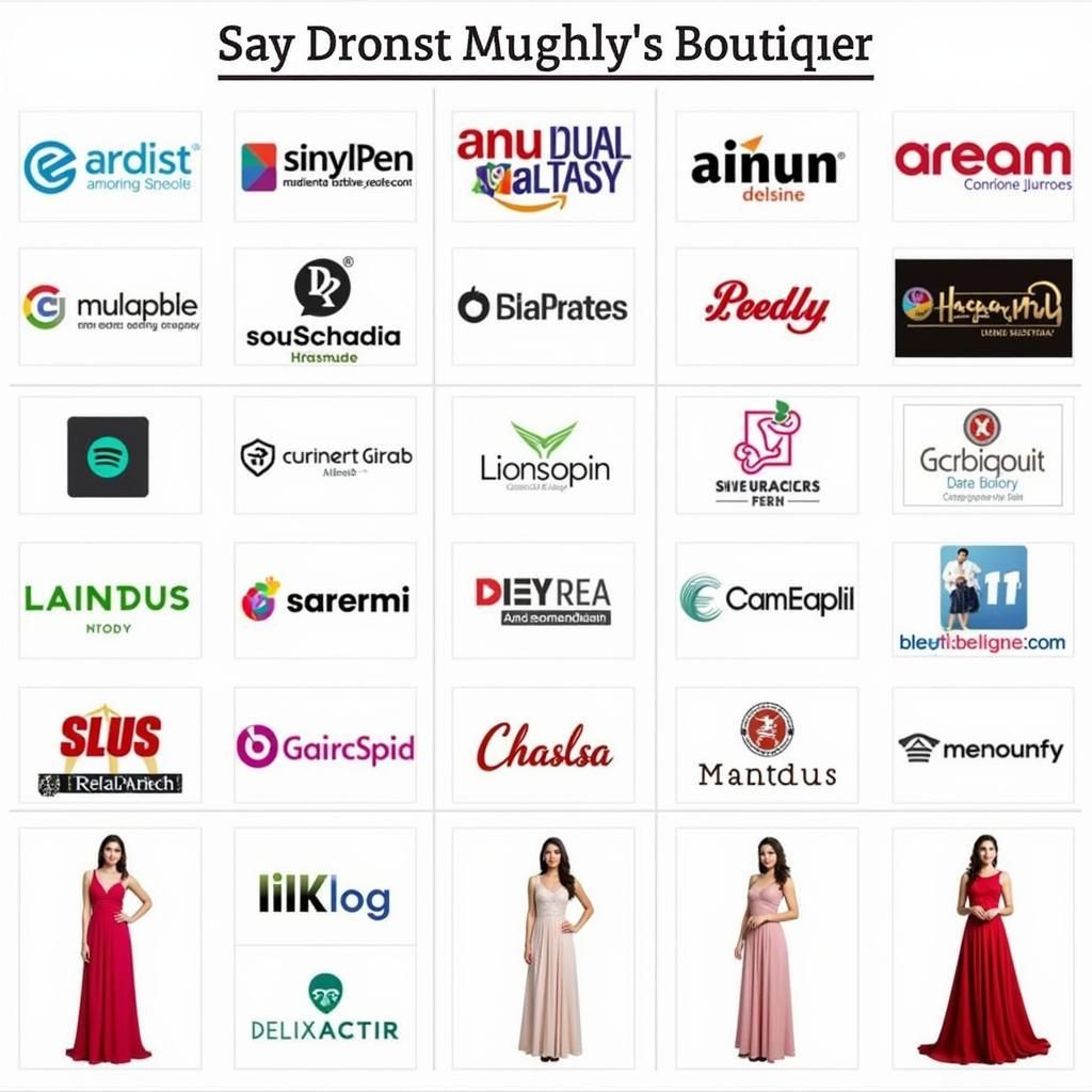 Logos and screenshots of various online stores selling long dresses in Pakistan.