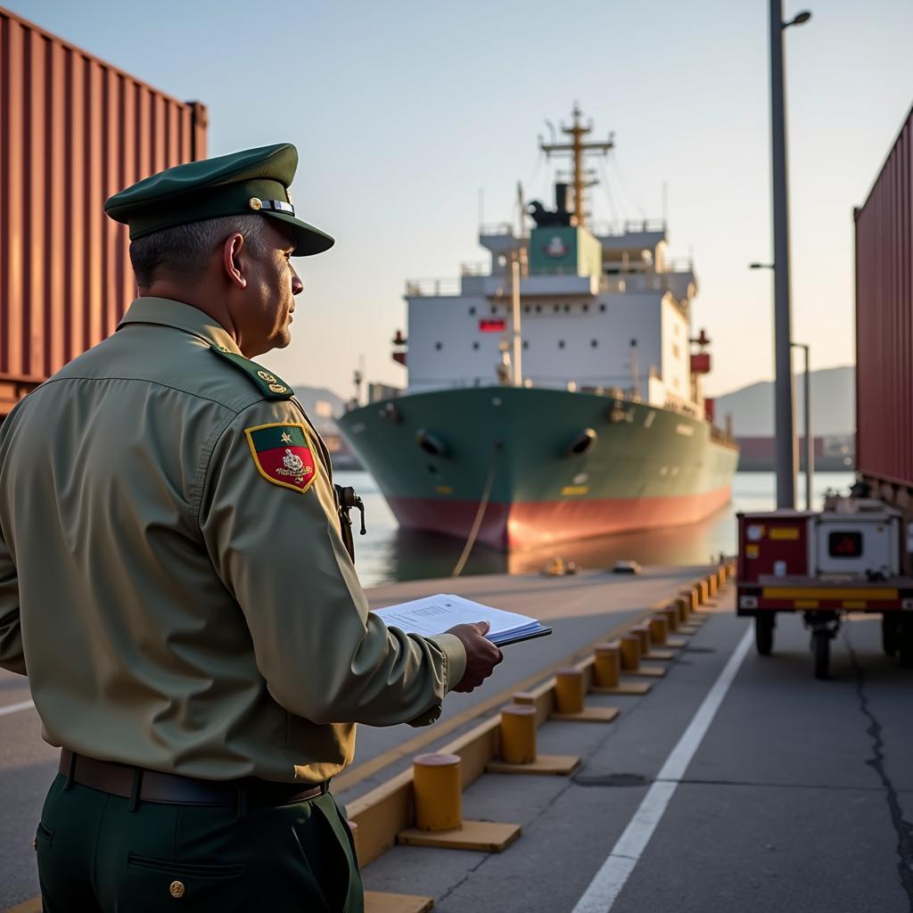 Pakistan Customs Officer Inspecting Cargo