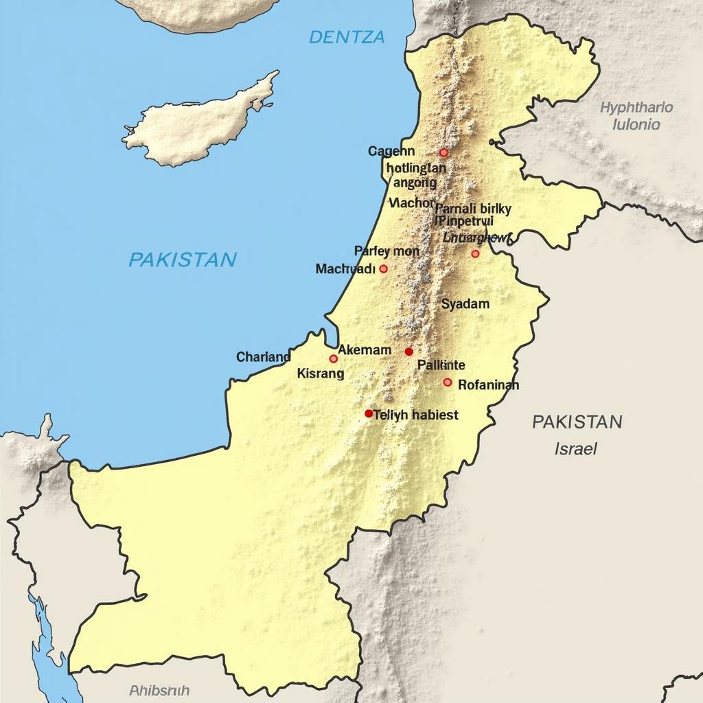 Map showing the distance between Pakistan and Israel