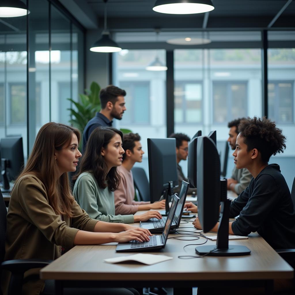 Office workers in Pakistan during typical working hours