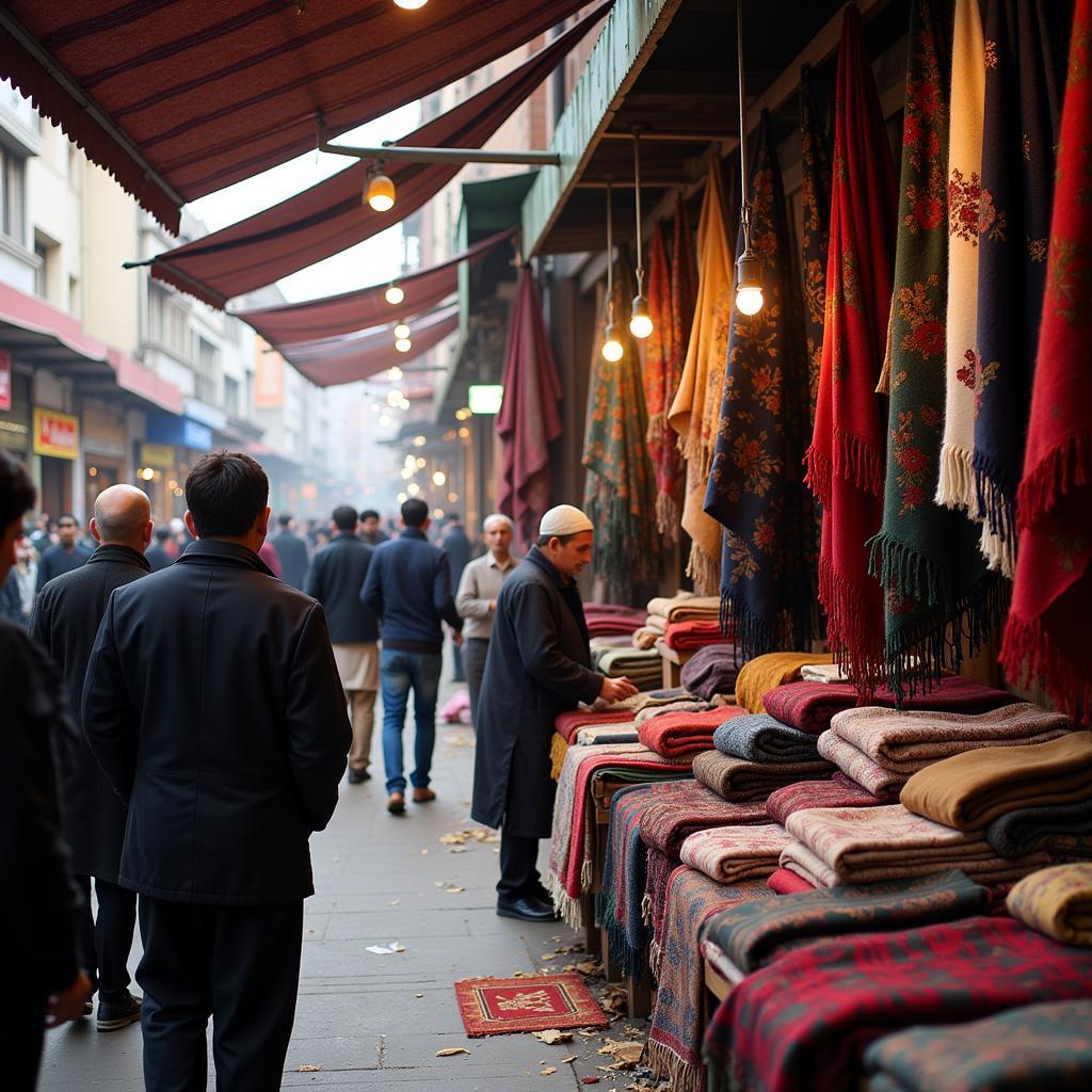 Local Bazaar Selling Wool Shawls