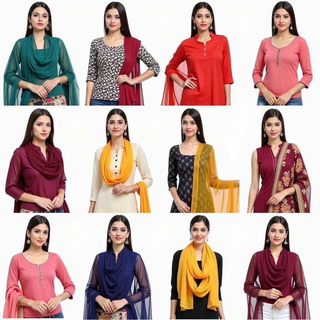 Different styles and fabrics of Pakistani dupattas