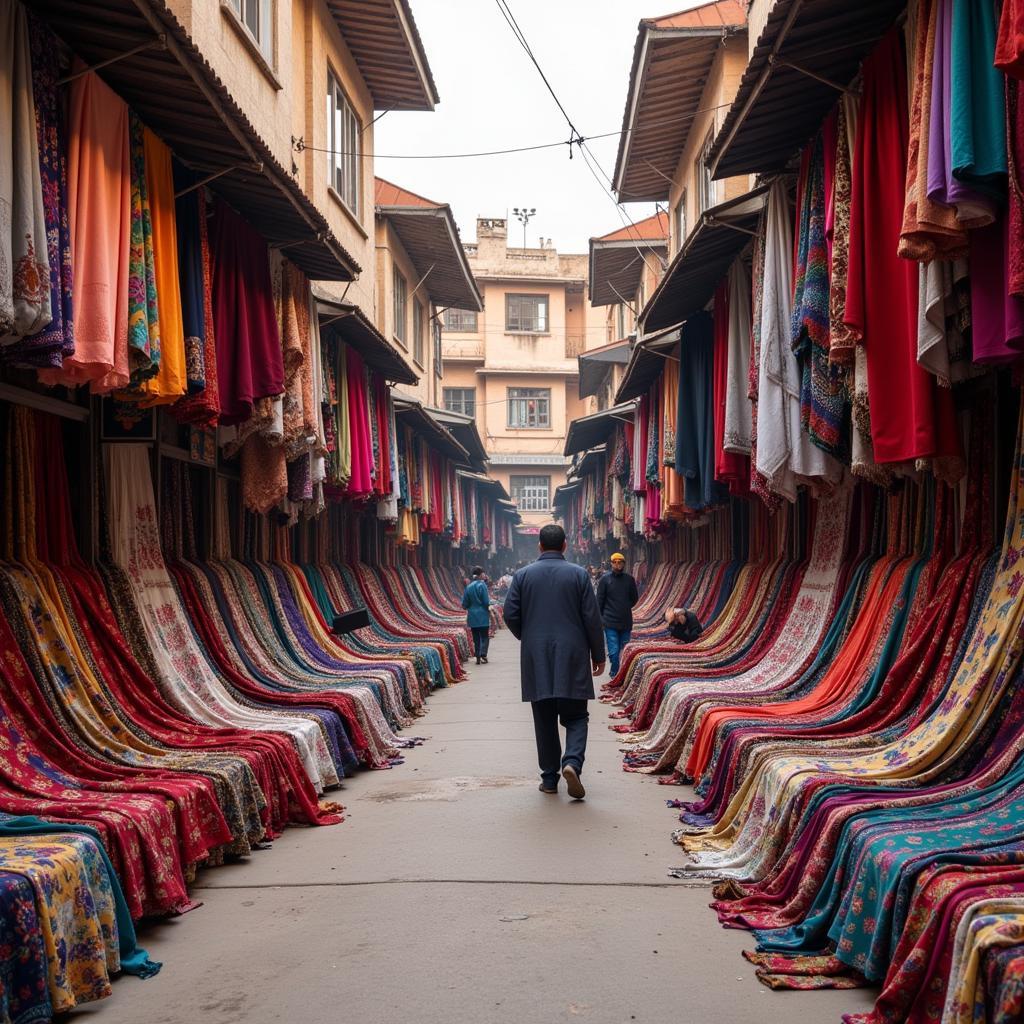 Vibrant Pakistani Fabric Market Scene