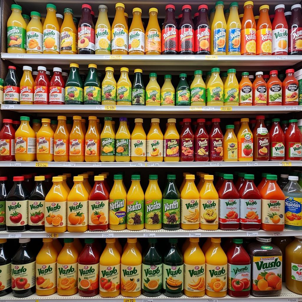 Variety of Pakistani Juice Brands Displayed on Supermarket Shelves