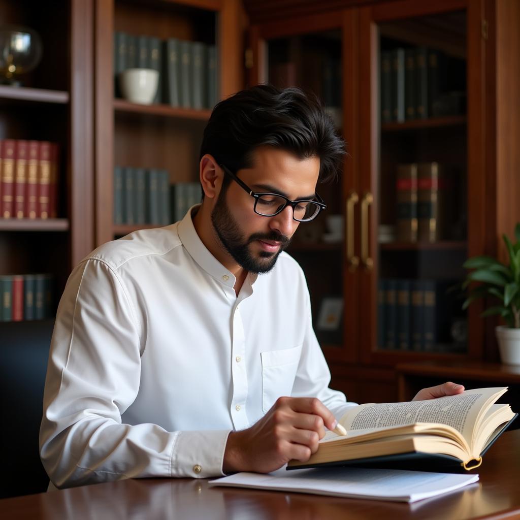 Pakistani Lawyer Studying Law Books