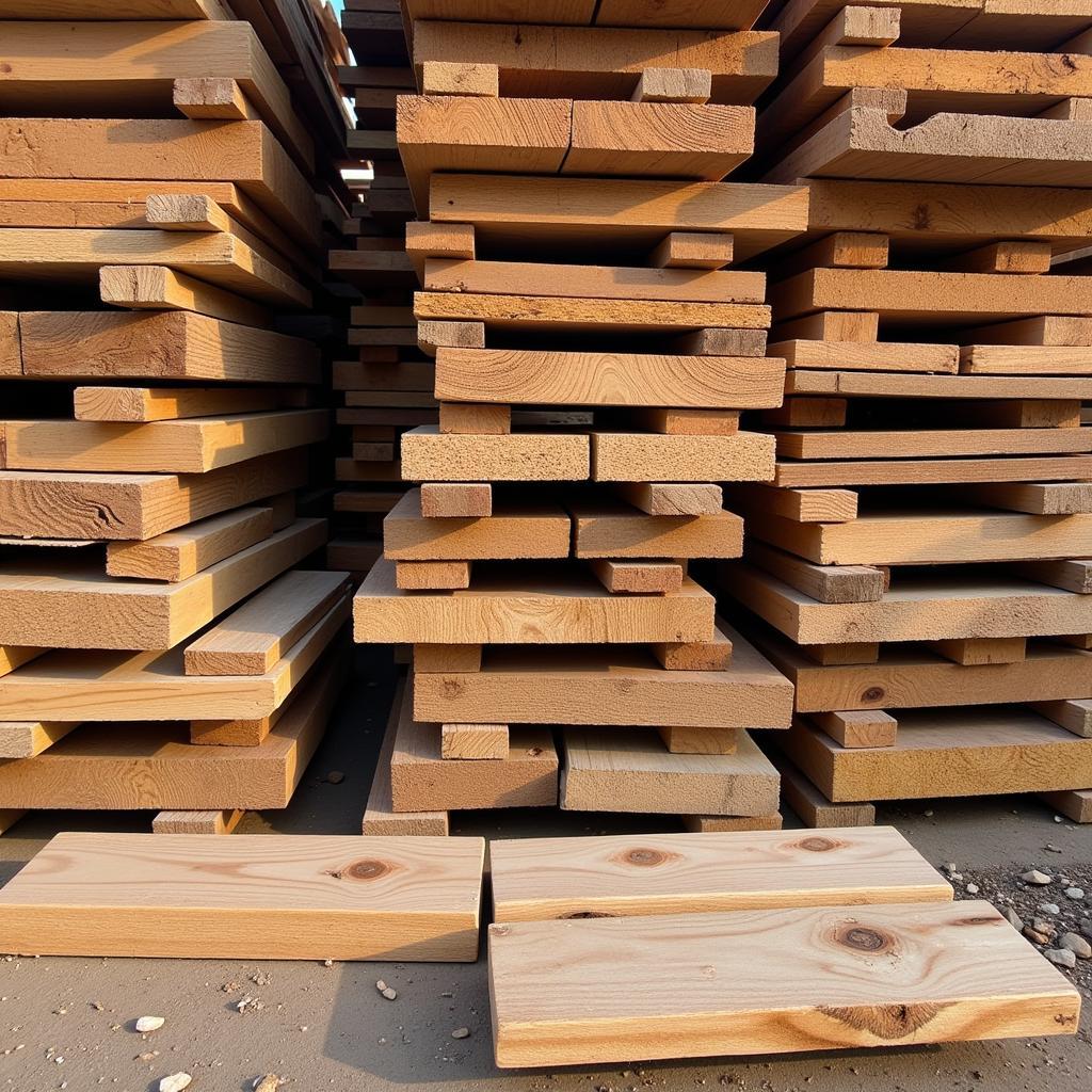 Oak wood stacks in a Pakistani lumber yard