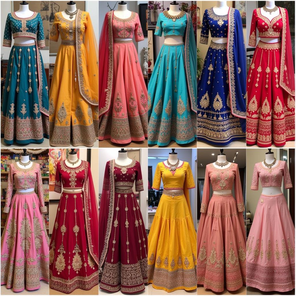 Pakistani Wedding Lehengas: A showcase of intricate embroidery and embellishments on various lehenga designs.