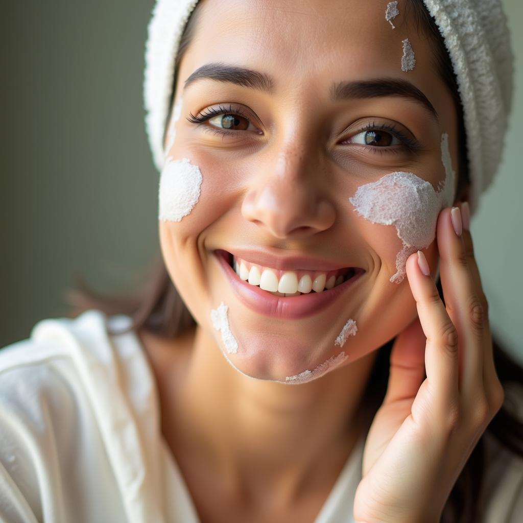 Pakistani Woman Applying Aloe Vera Gel