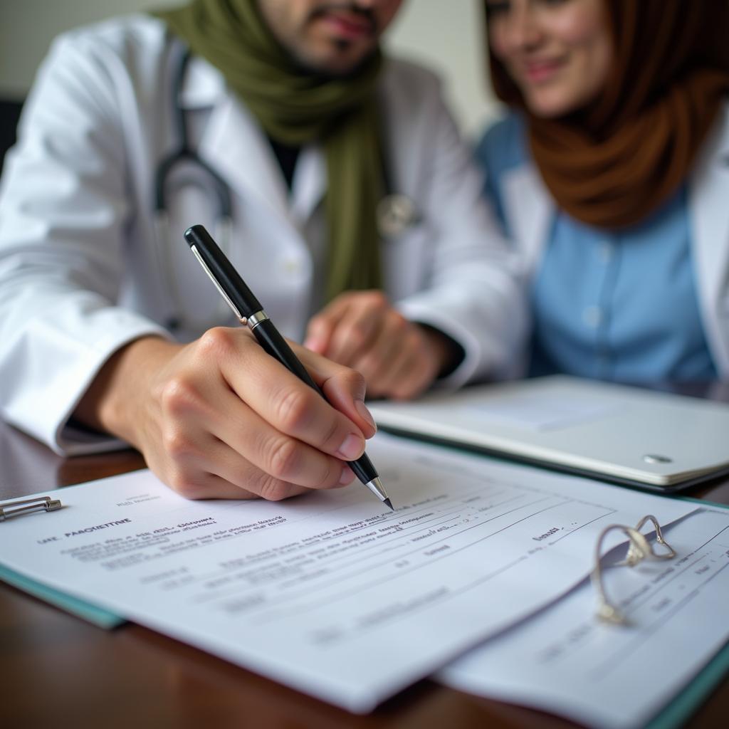 A doctor writing a paroxetine prescription in Pakistan