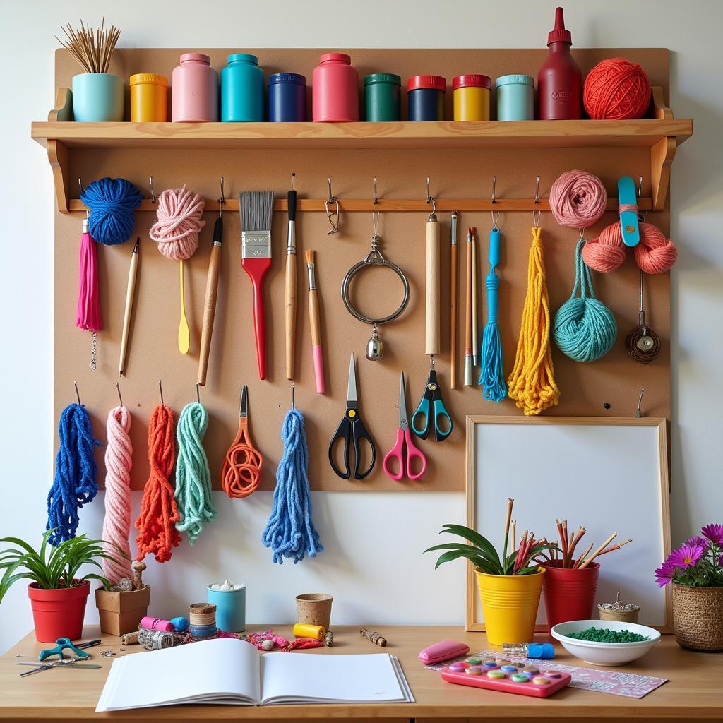 Pegboard Craft Supply Organization in a Pakistani Craft Room