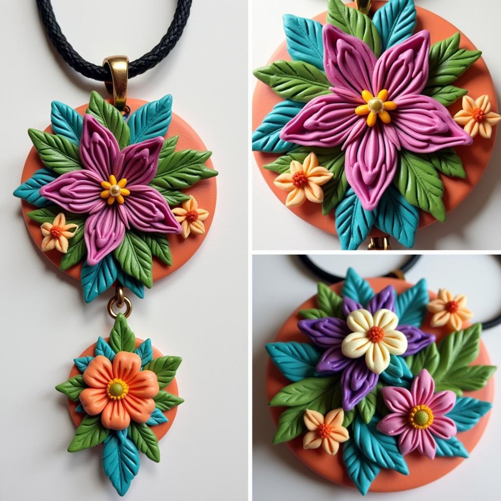 Handmade polymer clay jewelry in Pakistan displaying intricate designs and vibrant colors.