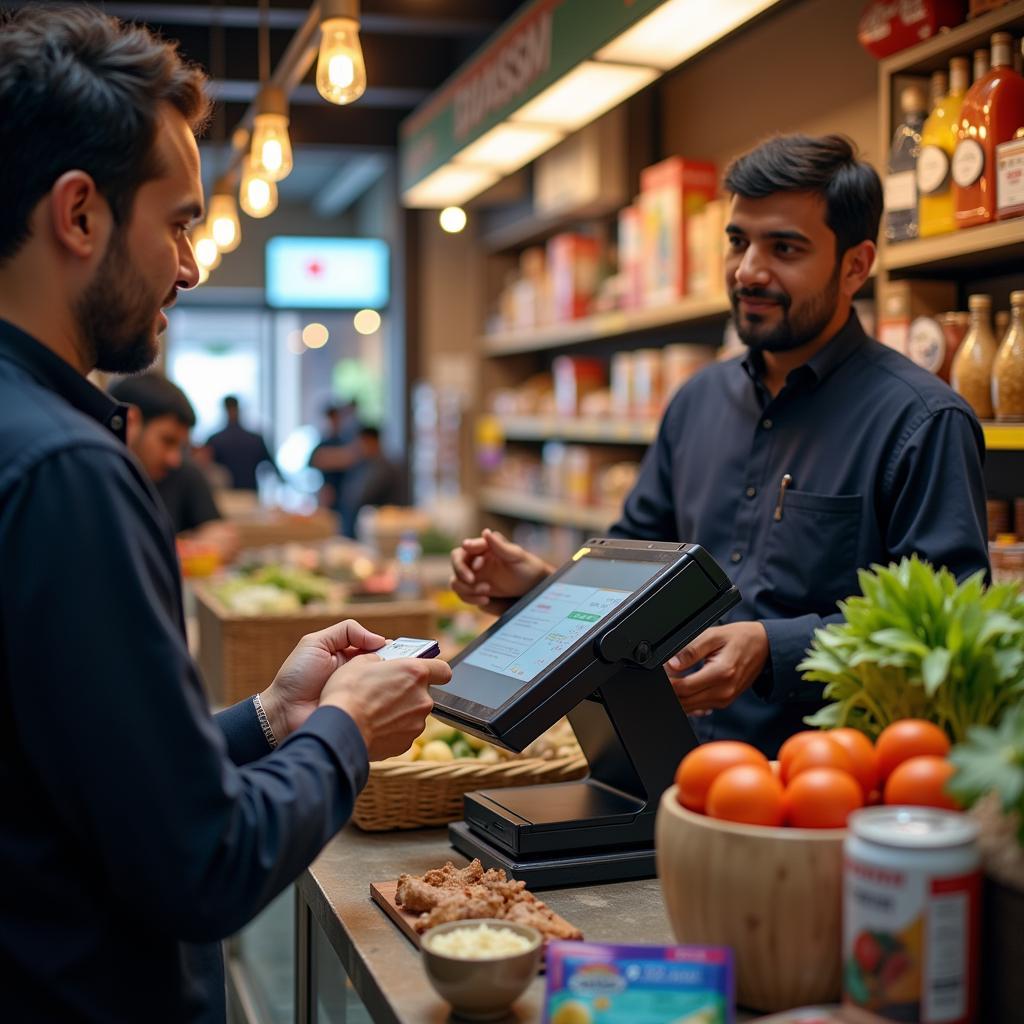 POS machine being used in a Pakistani shop