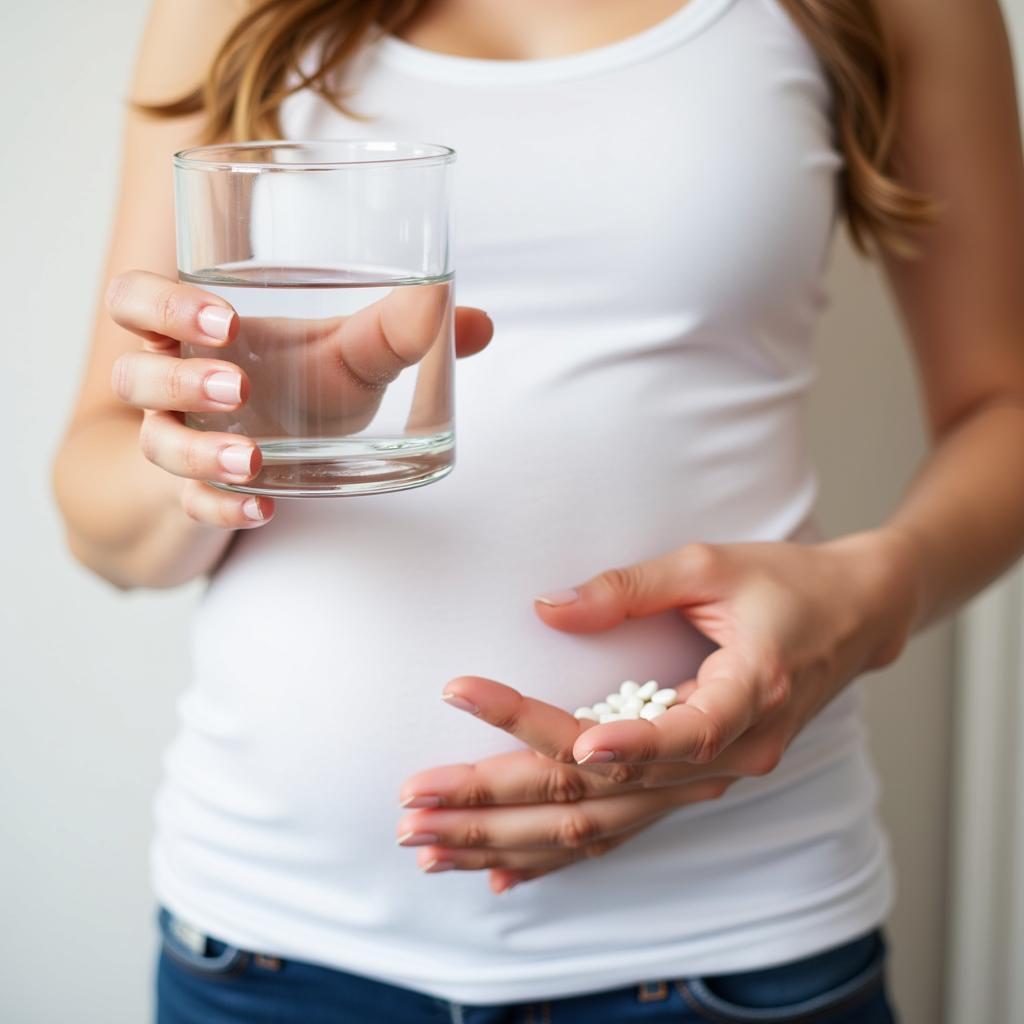 Pregnant woman taking folic acid supplements