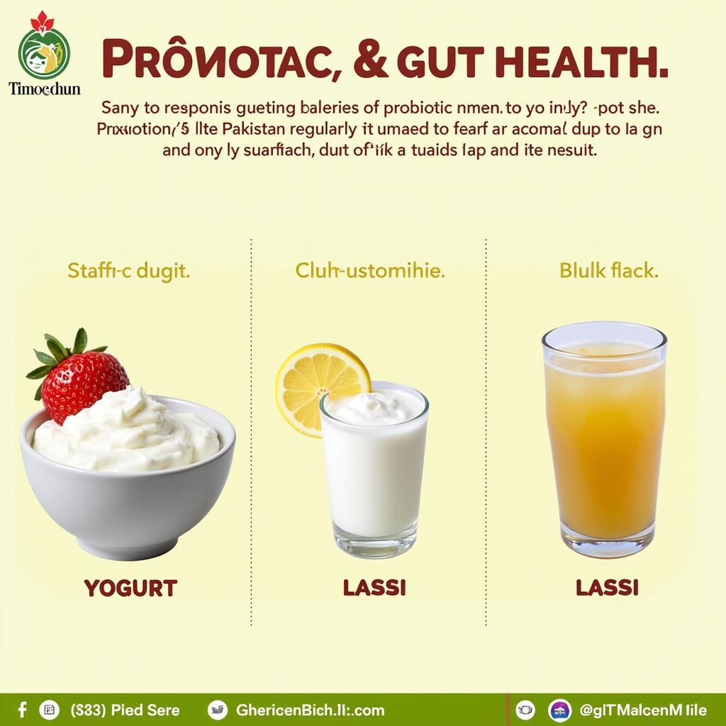 Examples of probiotic-rich foods commonly consumed in Pakistan, like yogurt and lassi.