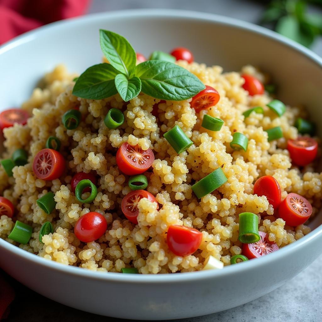 A quinoa salad prepared with Pakistani spices